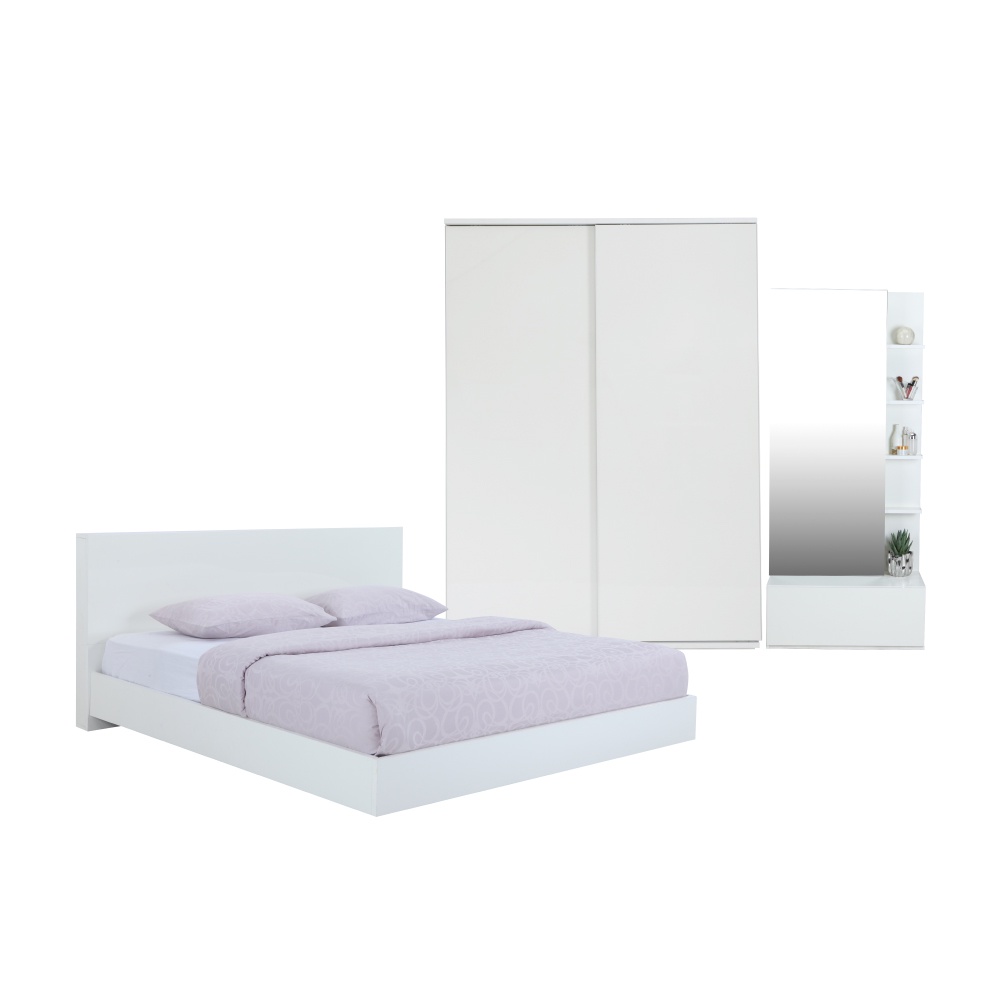 INDEX LIVING MALL ชุดห้องนอน รุ่นแมสซิโม่+แมกซี่ ขนาด 6 ฟุต (เตียง(พื้นเตียงซี่), ตู้บานสไลด์ 160 ซม., โต๊ะเครื่องแป้ง) - สีขาว