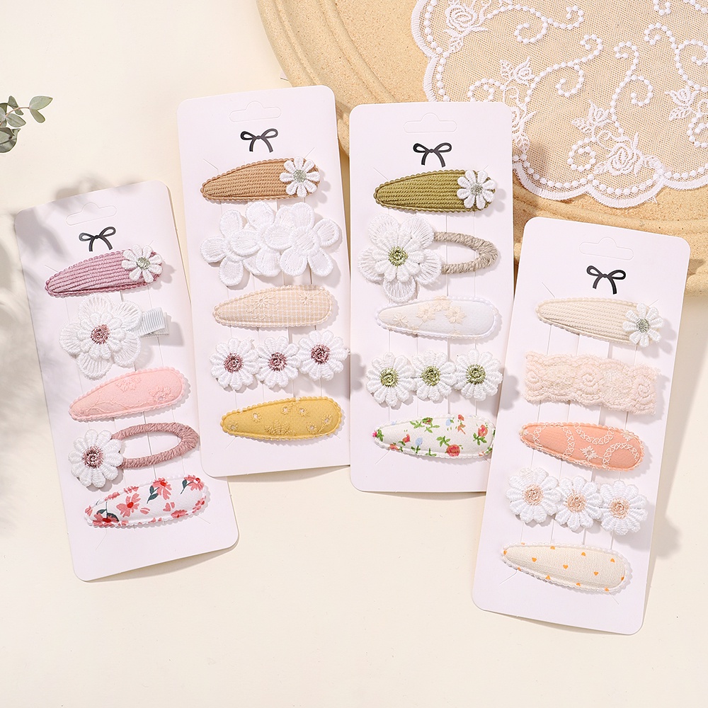 กิ๊บติดผม แฮนด์เมด ลายดอกไม้น่ารัก เครื่องประดับ สําหรับเด็กผู้หญิง จํานวน 5 ชิ้น ต่อชุด