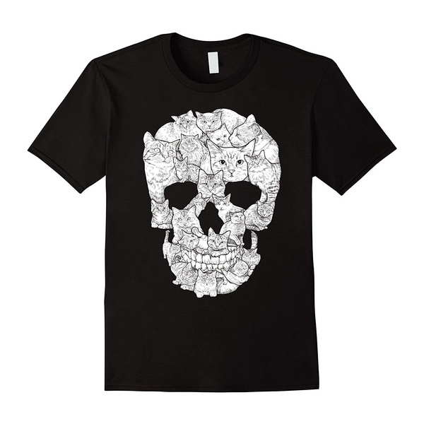 Cat Skull T-Shirt Men Graphic T-Shirt Cotton T-Shirt