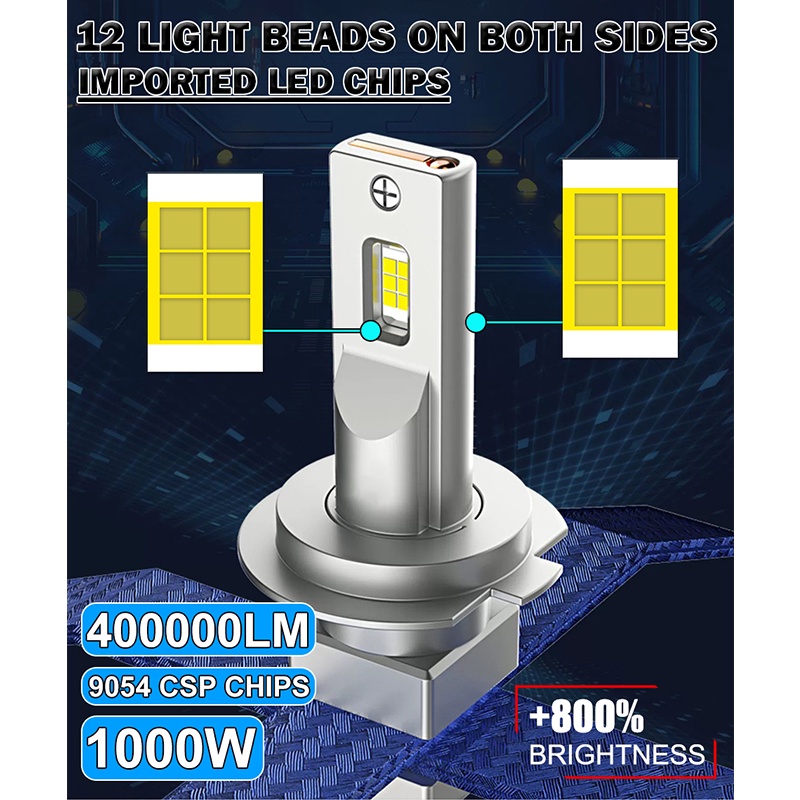 หลอดไฟหน้า LED H4 H7 H11 9005 9006 9012 พร้อมชิป 9054 1 คู่ 400000Lm สายพานทองแดง ระบายความร้อน สําหรับรถยนต์ 6000K สีขาว