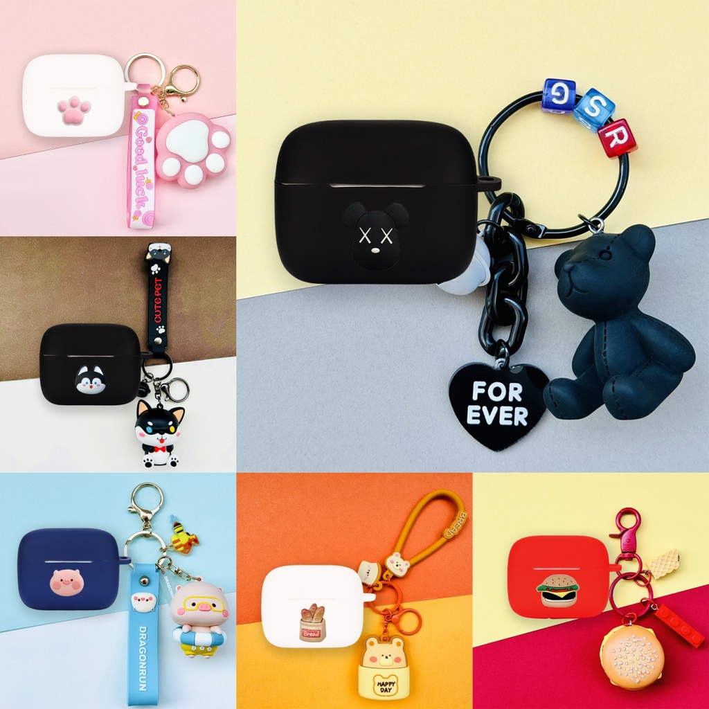 For Anker Soundcore A20i Case Soundcore A20i Silicone Soft Case Cartoon Burger Cute Toast Keychain P