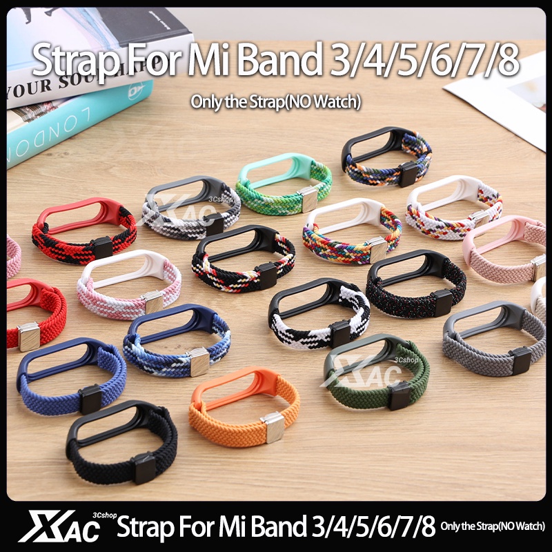 สายถักสําหรับ Xiaomi Mi band 9/8/7/6/5/4/3 ไนลอนยืดหยุ่น Solo Loop ปรับนาฬิกาสร้อยข้อมือหัวเข็มขัดแม่เหล็กสําหรับ miband 8 miband 7 miband 6 miband 5