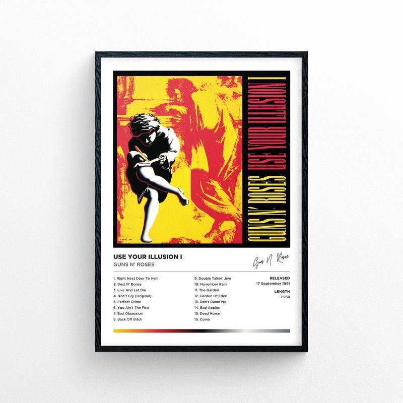 โปสเตอร์ พิมพ์ลาย Guns N' Roses Illusion I ไม่มีกรอบ | สไตล์โพลารอยด์ | อัลบั้มเพลง ปกคลุมงานศิลปะ