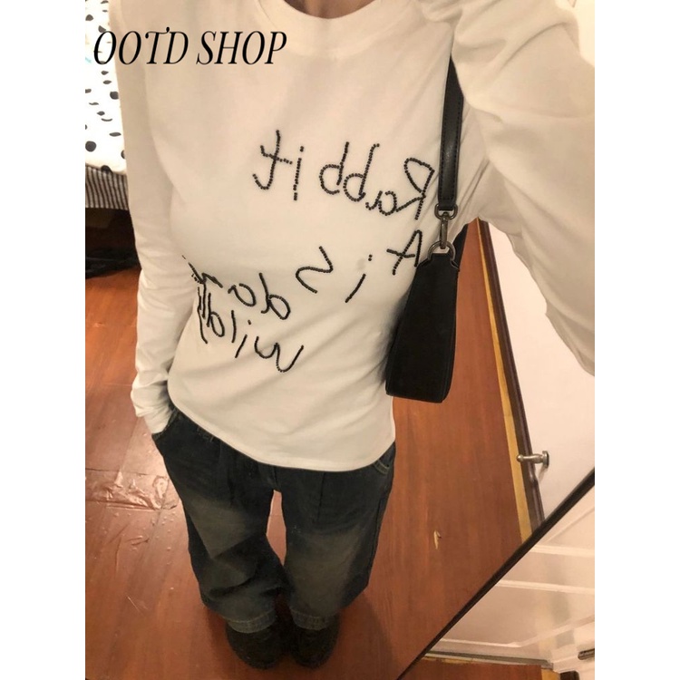 OOTD เสื้อครอป เสื้อแฟชั่นผู้หญิง วินเทจ สบายๆ ล้ำสมัย นุ่มนวล WMY23004F6 51Z231223