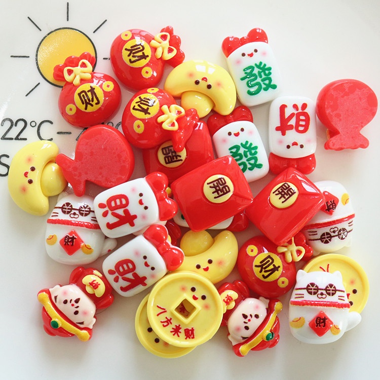 กิ๊บติดผมเรซิ่น รูปแมวนําโชค สีแดง สําหรับทําเครื่องประดับ 10 ชิ้น ต่อแพ็ค