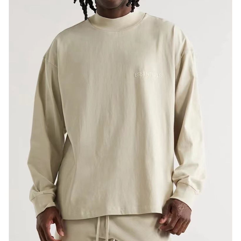 Fog FEAR OF GOD เสื้อยืดคอกลม แขนยาว ผ้าฝ้ายแท้ 100% พิมพ์ลายฉลาก Flocking ทรงหลวม สําหรับผู้ชาย และผู้หญิง
