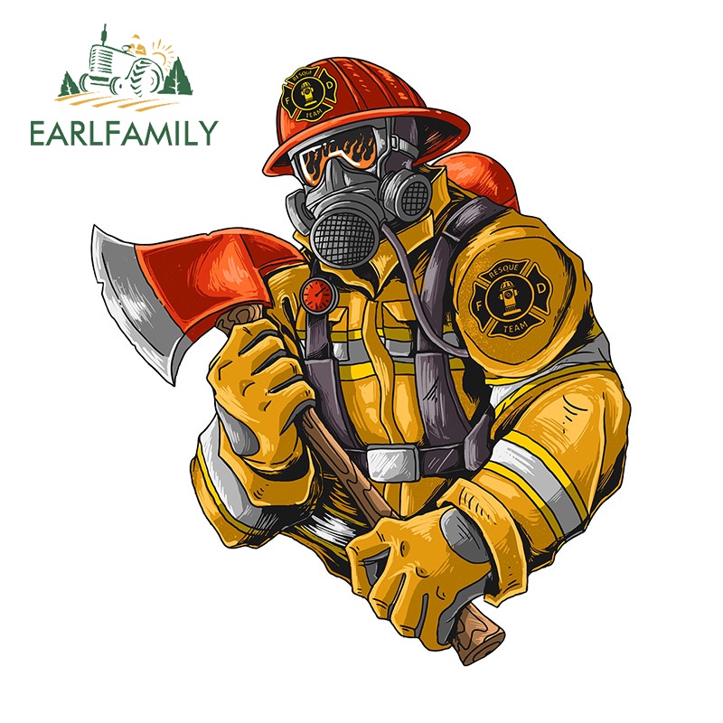 Earlfamily 13 ซม.ความปลอดภัย Fire Fighter Axe สติกเกอร์รถส่วนบุคคล Caravan Decal รถ Lable Racing Drifting JDM จัดแต่งทรงผม