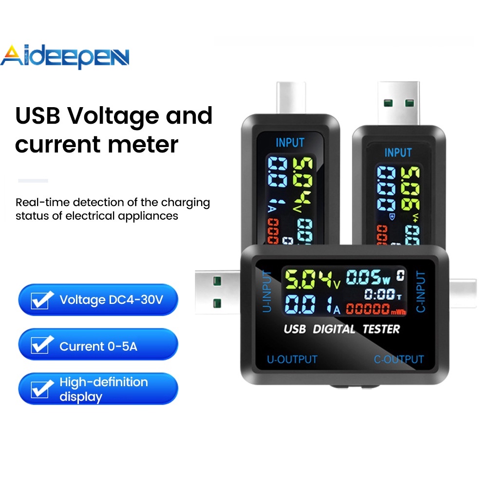 Aideepen เครื่องทดสอบแรงดันไฟฟ้าดิจิทัล USB Type-C