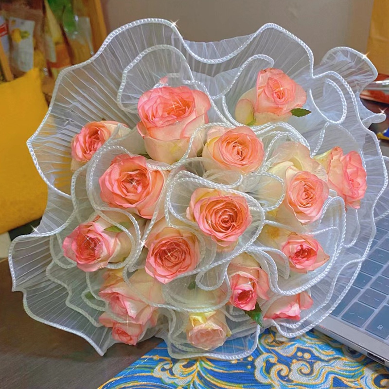 ช่อดอกไม้ ผ้าตาข่าย ประดับมุก สําหรับตกแต่งขอบ ห่อของขวัญวันวาเลนไทน์ วันแม่ - 2