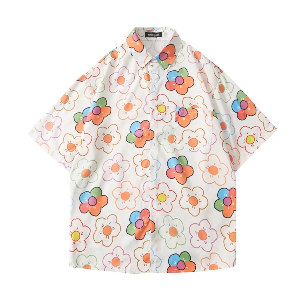 เสื้อเชิ้ตแขนสั้น พิมพ์ลายดอกไม้น่ารัก สไตล์ญี่ปุ่น สําหรับผู้ชาย – โปรปัง