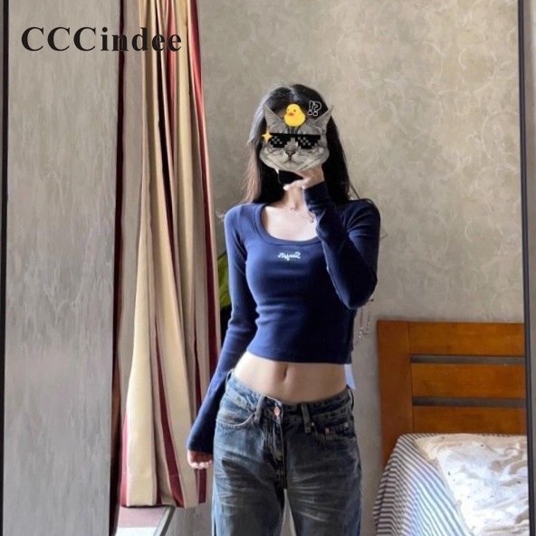 Cccindee เสื้อแขนยาว คอสี่เหลี่ยม ลําลอง เข้ารูป เข้ากับทุกการแต่งกาย แฟชั่นใหม่ สําหรับผู้หญิง 2024