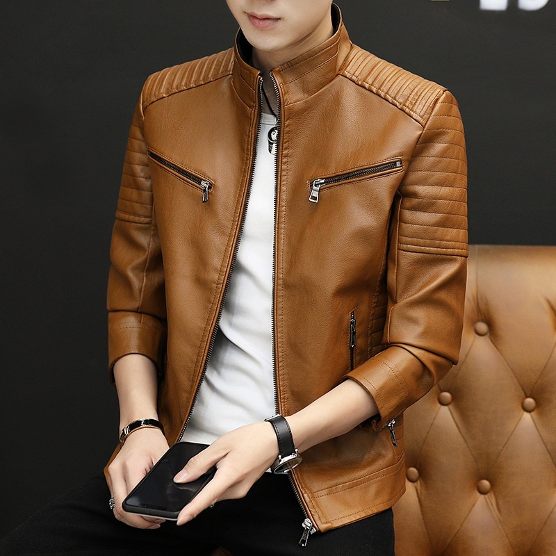แจ็กเก็ตหนังขี่มอเตอร์ไซค์ผู้ชาย การออกแบบซิป ขนาดใหญ่
