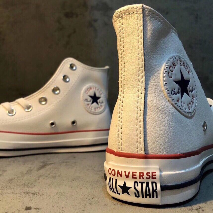 Converse All Star Classic Leather Litchi Pattern Men's and Women's Shoes Black White High Low Top F