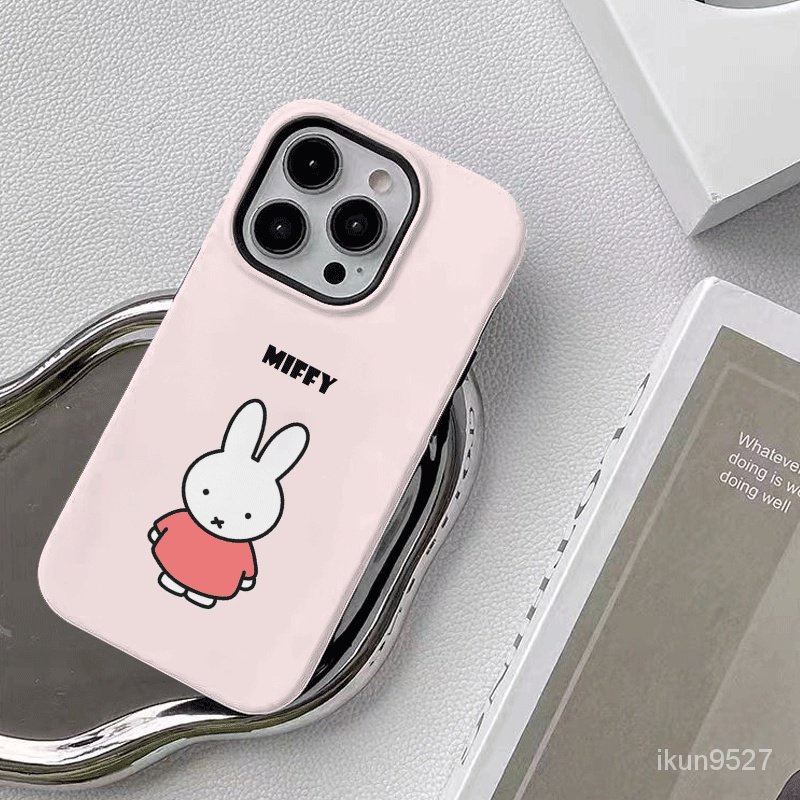 เคสโทรศัพท์มือถือ ลายกระต่าย Miffy สองชั้น สีชมพูวาว สําหรับ Iphone 15Promax 14 13Pro 12 11Promax XR 7PLUS