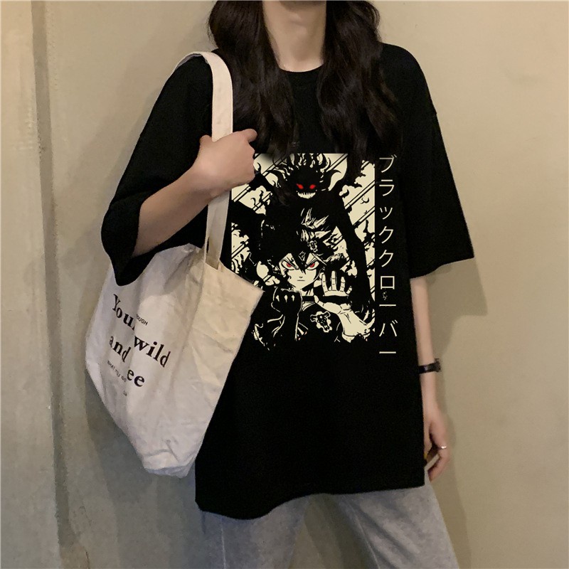 สวยมาก a T เสื้อ 2022 Vintage ญี่ปุ่น Anime Fantasy Clover Arts Black Manga Otaku เสื้อยืดฤดูร้อนสบายๆยืดหลวม t-shirt