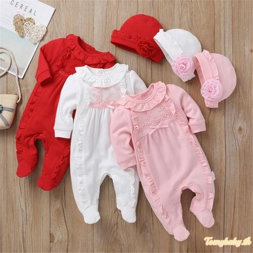 Tomybaby- ชุดรอมเปอร์ แขนยาว พิมพ์ลายดอกไม้ 3D และหมวก 2 ชิ้น สําหรับเด็กผู้หญิง