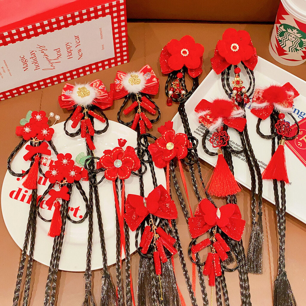 กิ๊บผมตรุษจีนพร้อมหางเปีย ประดับผมตรุษจีน กิ๊บแต่งผมพส.จีน - รูปที่ 4