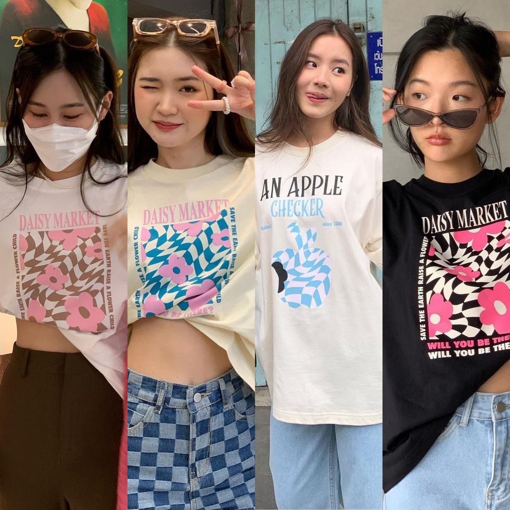 (จัดส่งตลอด 24 ชั่วโมง)เสื้อยืด Oversize สไตล์เกาหลี ลาย "Daisy Market" ใส่ได้ทุกโอกาส คอตตอน 100%