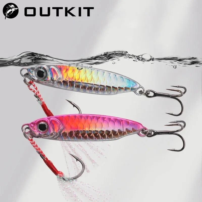 Outkit ตกปลาโลหะล่อ Jig 7g10g15g20g Jigs ยาวหล่อตกปลาช้อนเหยื่อ Sinking Lure Jigging Vibe ใบมีดสําหรับ Pike Bass