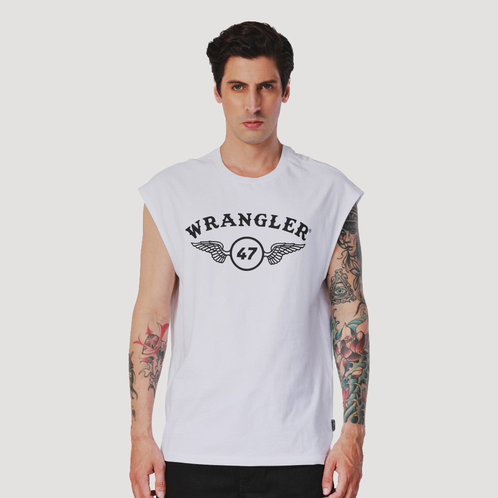 WRANGLER เสื้อยืดแขนกุดผู้ชาย คอลเลคชั่น Biker Regular รุ่น WR F324MTSLN35 สีขาว
