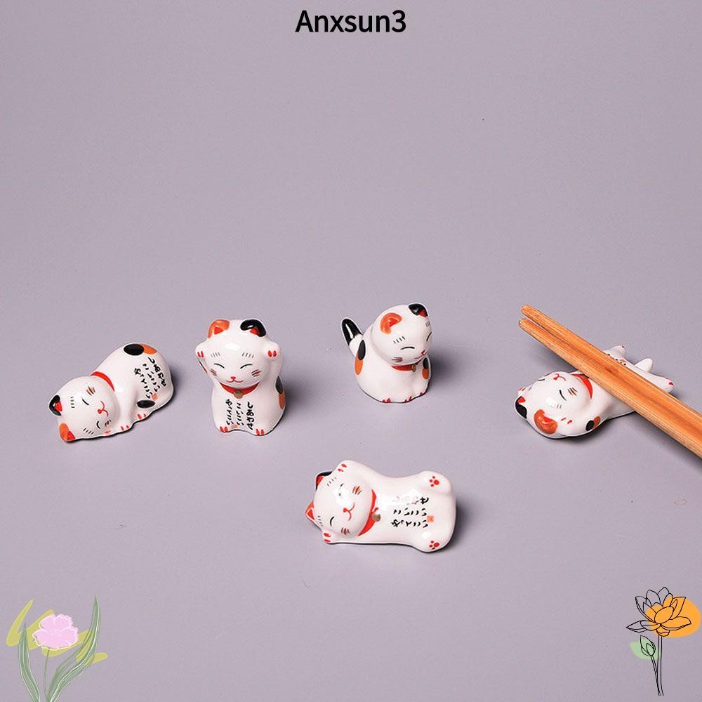 Anxsun3 ที่วางตะเกียบญี่ปุ่นเก็บช้อนส้อมส่วนที่เหลือโชคญี่ปุ่นเซรามิก