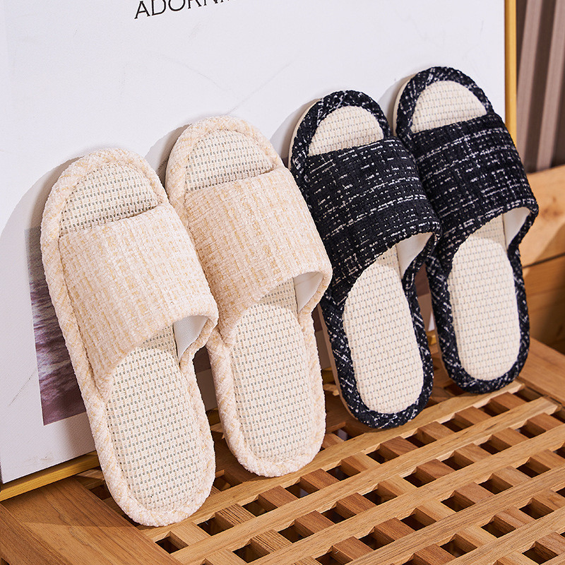 ญี่ปุ่นผ้าลินินรองเท้าแตะหญิงสไตล์ Chanel บ้านรองเท้าแตะคู่ในครัวเรือน Four Seasons Guests Leaky Toe