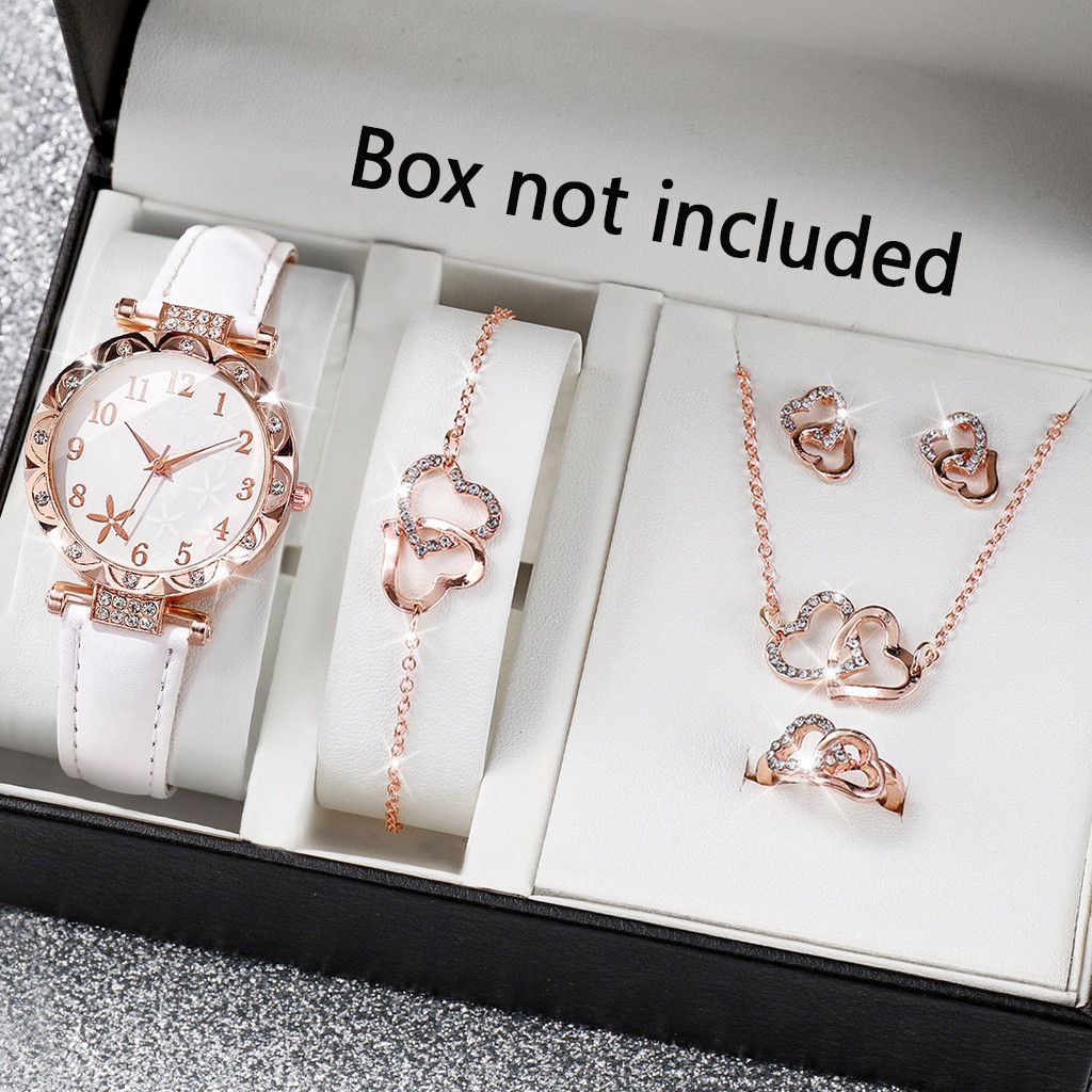 Watch+Jewelry นาฬิกาผู้หญิงสายหนัง Starfish Dial Lady Quartz Watches Set