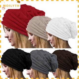 Moilyth หมวกถักโครเชต์ หมวกบีนนี่ สีพื้น ลายทาง แฟชั่น