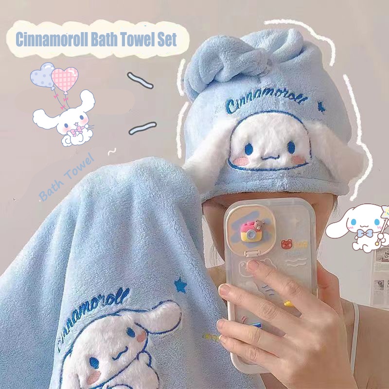 SANRIO หมวกคลุมผมโพลีเอสเตอร์ แบบแห้งเร็ว ลายการ์ตูน Hello Kitty My Melody Cinnamoroll Kuromi
