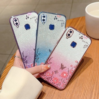 เคส Vivo Y95 Y91C เคสโทรศัพท์ ชุบ ไล่ระดับ กลิตเตอร์ ดอกไม้ ไล่ระดับสี แวววาว แวววาว หรูหรา เคสนิ่ม