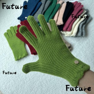 Future ถุงมือถักโครเชต์ ผ้าวูล แบบเต็มนิ้ว กันความหนาว สีพื้น แฟชั่นสําหรับผู้ชาย และผู้หญิง