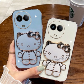 Phone Case Realme 11 5G 4G C51 NFC พร้อมส่ง เคสโทรศัพท์มือถือนิ่ม ขอบตรง ป้องกัน ปิดด้านหลัง แบบแม่เหล็ก ลายการ์ตูน พร้อมขาตั้งกระจก สําหรับ