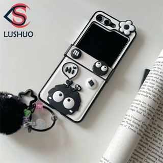 Lushuo เคสโทรศัพท์มือถือหนัง ฝาพับ ปิดด้านหลัง 3 in 1 พร้อมจี้ห้อย สีขาว สําหรับ Samsung Galaxy Z Flip 5 4 3 Z Flip5 ZFlip5 ZFlip 5 Flip4 Flip3 ZFlip4 ZFlip3