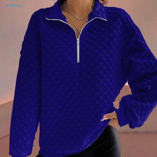 Bergenww_ เสื้อกันหนาวแขนยาว มีซิป สีพื้น สําหรับผู้หญิง