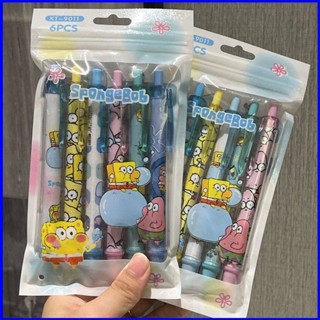 Gp1 ปากกาเจล ลายการ์ตูน SpongeBob SquarePants น่ารัก สีดํา สําหรับนักเรียน 6 ชิ้น ต่อชุด PG1