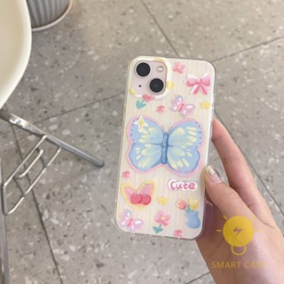 For เคสไอโฟน 14 Pro Max [Butterfly Bowknot Cherry with Chain] เคส Phone Case For iPhone 14 Pro Max Plus 13 12 11 For เคสไอโฟน11 Ins Korean Style Retro Classic Couple Shockproof Protective TPU Cover Shell