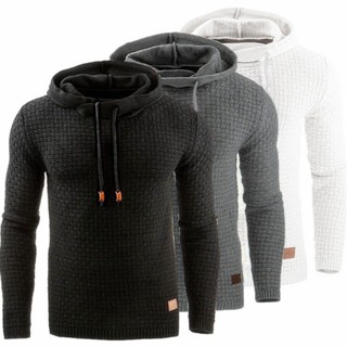 เสื้อกันหนาว มีฮู้ด ปักลาย สีพื้น สําหรับผู้ชาย
