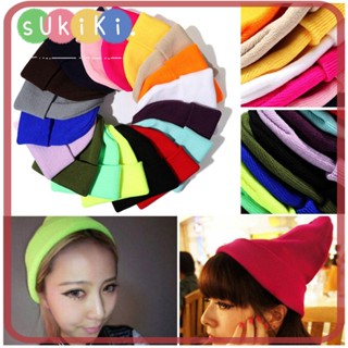 Sukiki หมวกบีนนี่ ผ้าถัก 18 สี ลําลอง สีพื้น น่ารัก สําหรับผู้หญิง