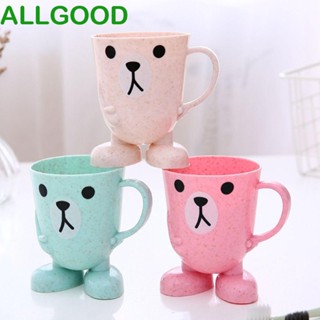 Allgoods แก้วน้ําพลาสติก ลายการ์ตูนหมีน่ารัก สีชมพู แบบพกพา กันแตก สําหรับห้องน้ํา 2 ชิ้น