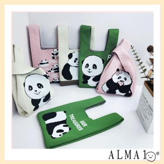 Alma Tote Ba กระเป๋าสะพายไหล่ ผ้าถัก แฮนด์เมด น้ําหนักเบา ลายแพนด้า สําหรับนักเรียน