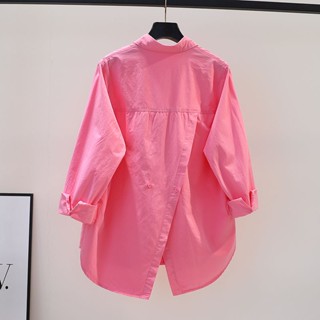 เสื้อเชิ้ต ผ่าหลัง ทรงหลวม สีพื้น สําหรับผู้หญิง
