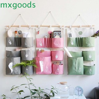 Mxgoods กระเป๋าผ้าฝ้ายลินิน กันน้ํา แบบพกพา 6 ช่อง สําหรับแขวนประตู ตู้เสื้อผ้า