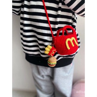 กระเป๋าใส่เหรียญ ผ้าวูลถักโครเชต์ ลาย McDonalds สไตล์โฮมเมด diy