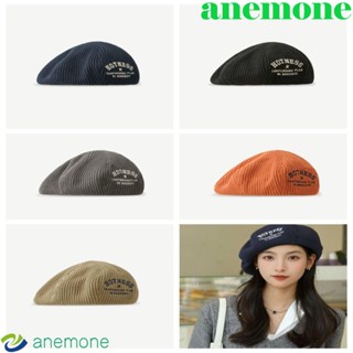 Anemone หมวกเบเร่ต์ ผ้าขนสัตว์ถัก ปักลายตัวอักษร สไตล์เกาหลี ฮาราจูกุ ให้ความอบอุ่น เข้าได้กับทุกชุด สําหรับผู้หญิง