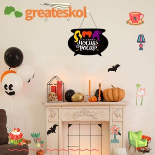 Greateskol ป้ายไม้ ลาย Hocus Pocus สําหรับแขวนตกแต่งประตูบ้าน ฮาโลวีน DIY