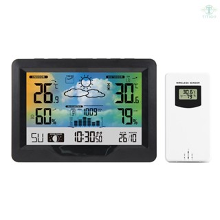 Wireless Weather Station Indoor Outdoor Color Screen Weather Forecast Station with Outdoor Sensor Digital Temperature and Humidity Gauge with Alarm Clock Moon Phase Backlight Sooze Mode