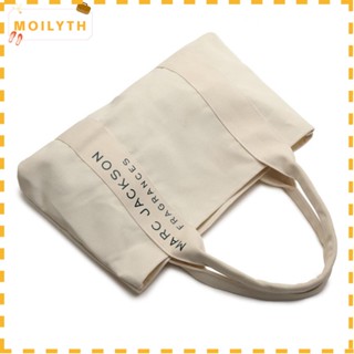 Moilyth กระเป๋าช้อปปิ้ง กระเป๋าสะพายไหล่ ผ้าแคนวาส พิมพ์ลายตัวอักษร สีขาว ขนาดใหญ่ สไตล์มินิมอล แฟชั่นสําหรับสตรี