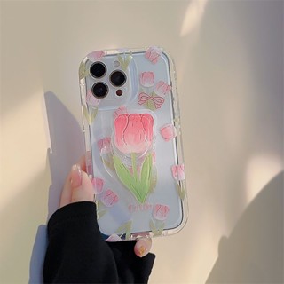 Yiki|เคสโทรศัพท์มือถือแบบนิ่ม TPU ลายดอกไม้สีชมพู พร้อมที่ตั้งวางดอกทิวลิป สําหรับ OPPO Find X6 Pro X6 X5 Pro X5 Lite X5 X3 Pro X3 F21S F21 Pro F19 F17 Pro F12 F11 Pro F11 F9 Pro