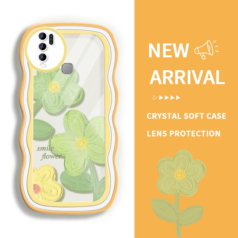HIJAU JBIMAสําหรับVivoโปร่งใสซิลิคอนสีเขียวดอกไม้SoftCaseสําหรับVivo Y50 Y30 Y30i Y35 4G Y36 4G 5G Y