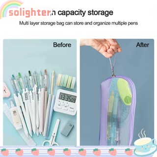 SOLIGHTER กระเป๋าดินสอ สีโปร่งใส แบบเรียบง่าย สไตล์สร้างสรรค์